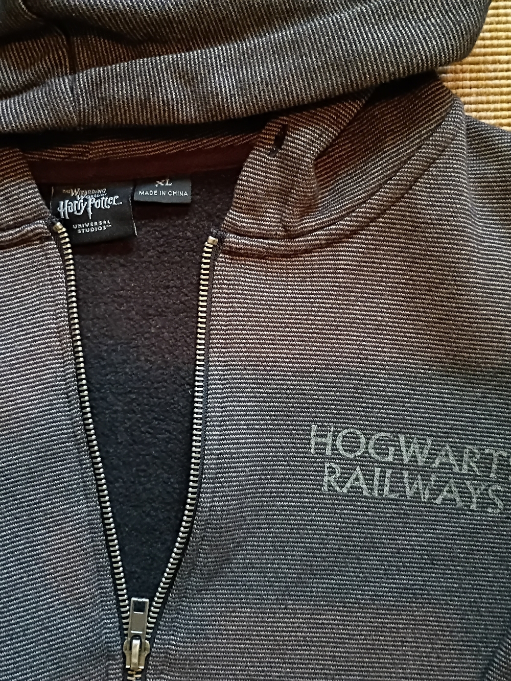 Warner Bros. Gray Striped Zip-Up Hoodie with Hogwarts Railways Detail